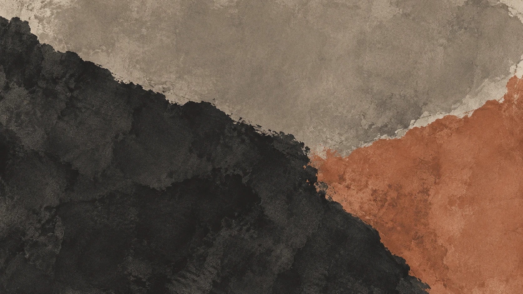 Broad charcoal, warm-gray and clay ink fields meet across a textured paper ground.