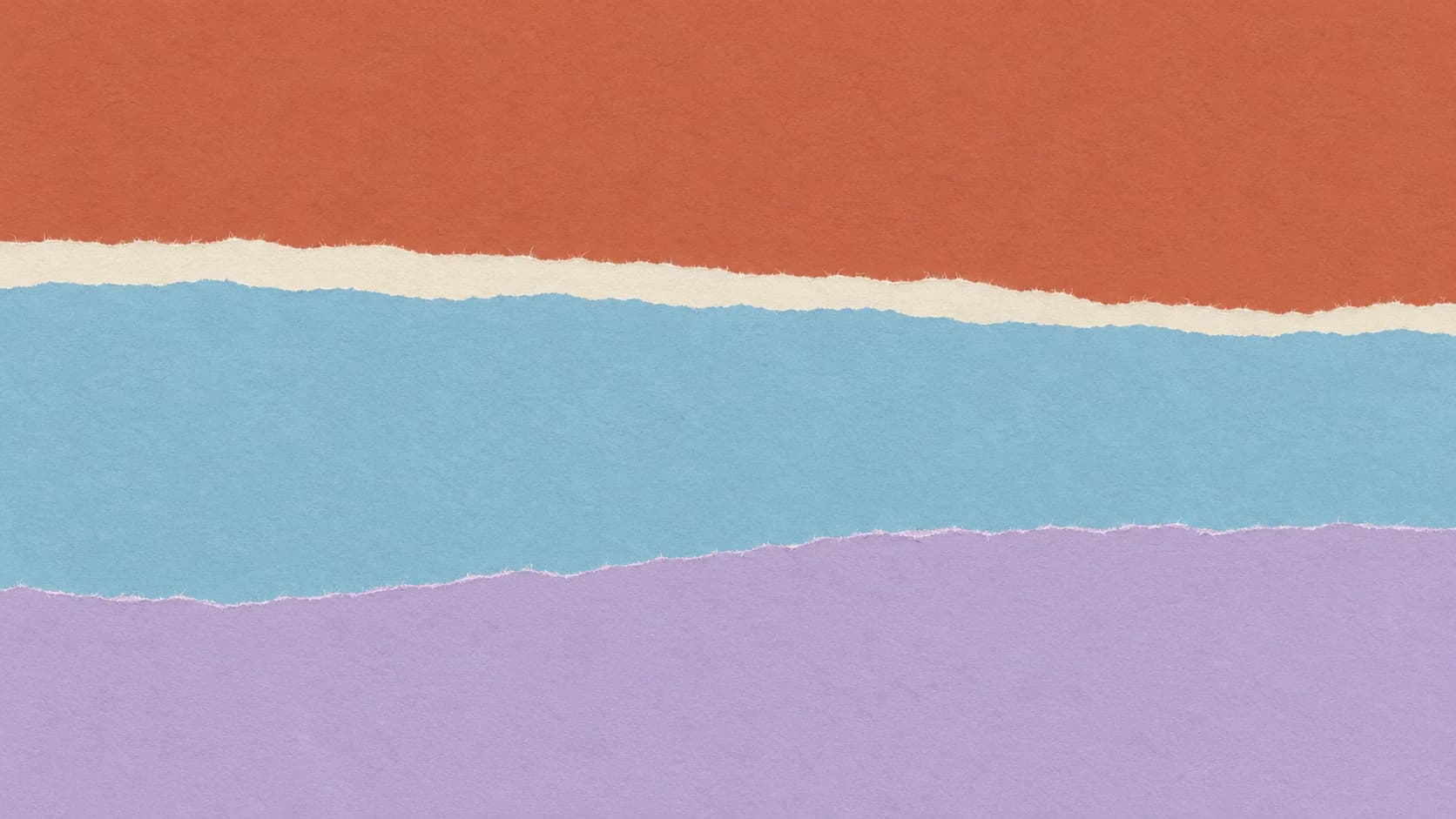 Broad terracotta, pale blue and lavender paper bands meet at naturally frayed edges, with a narrow ivory seam.