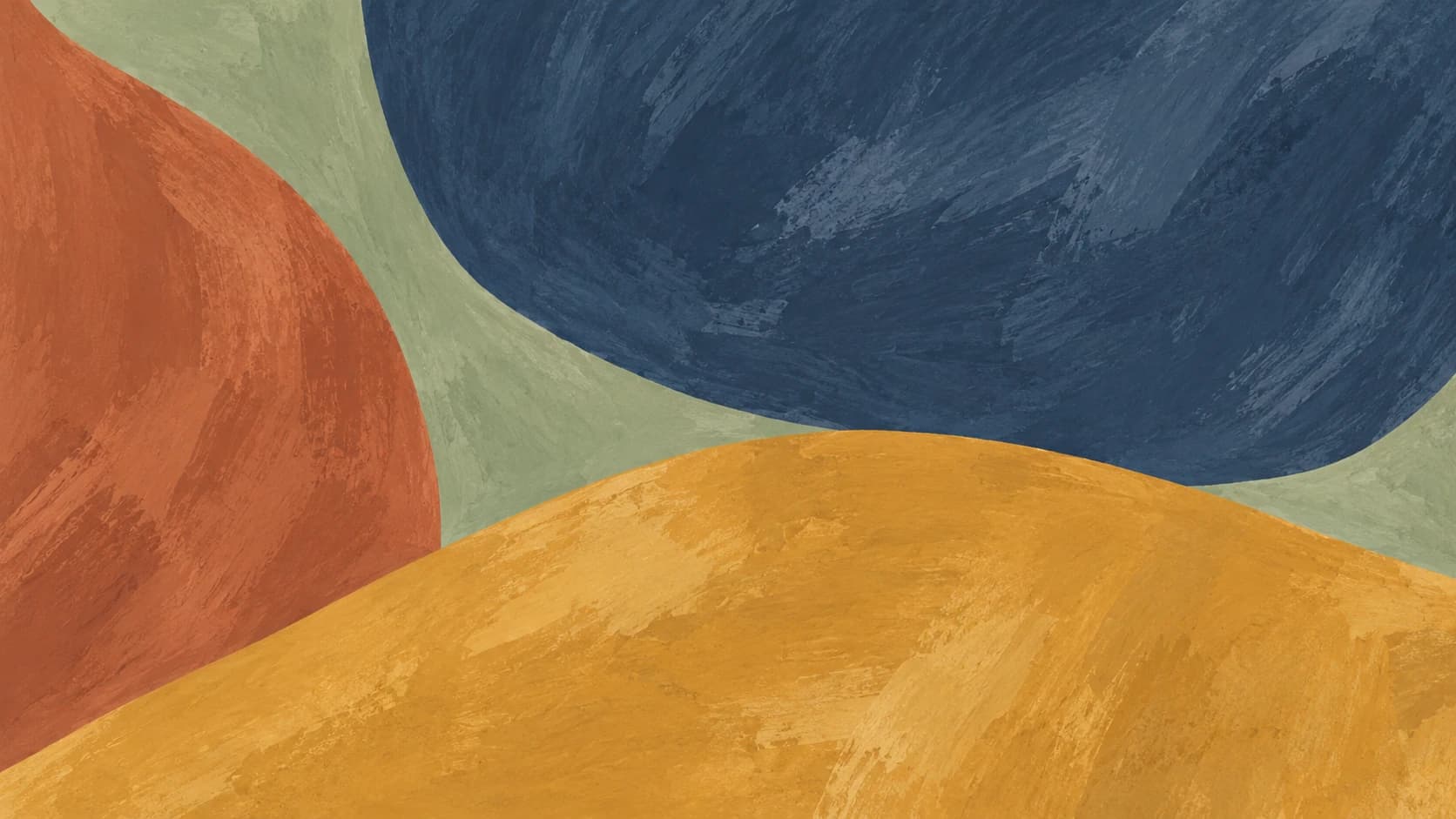Ochre, slate and terracotta painted fields balance across a sage ground.