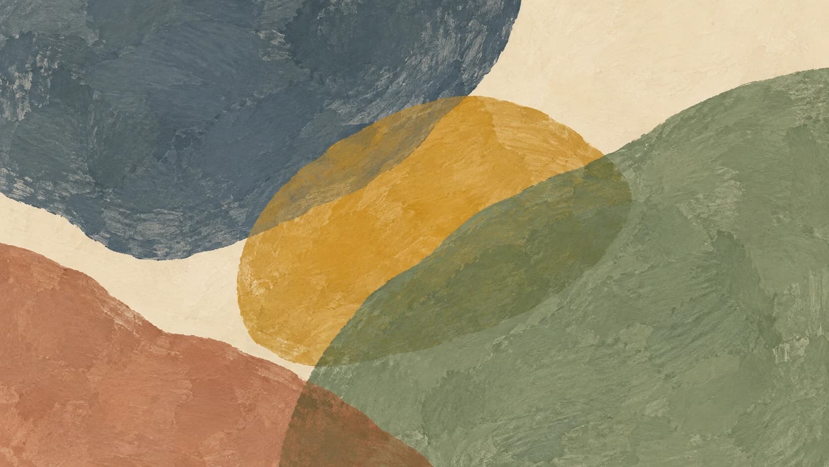 Slate, sage, ochre and clay impressions overlap with visible pigment texture.
