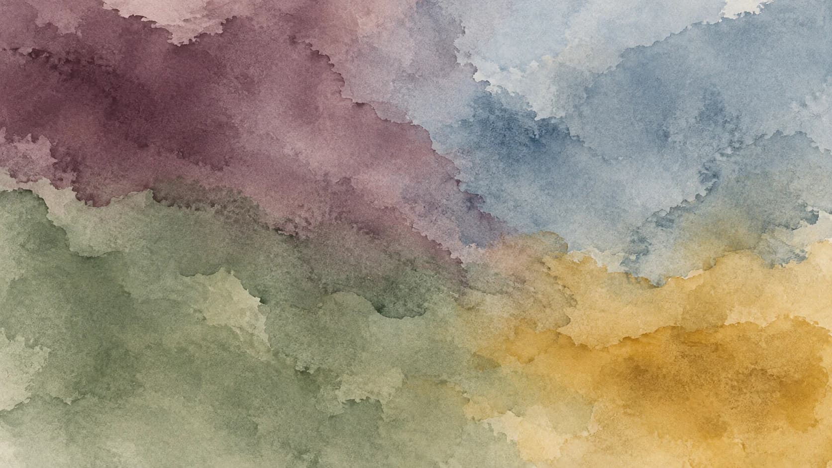 Broad plum, slate blue, sage and mustard watercolor washes meet along soft irregular edges.