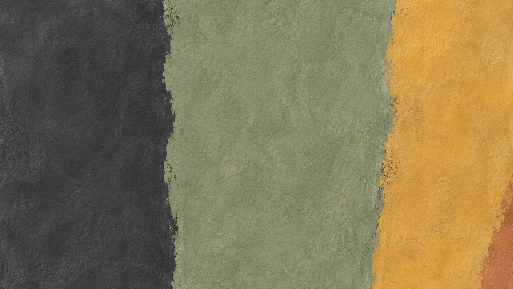 Broad charcoal, sage and ochre pastel fields meet along naturally irregular upright boundaries.