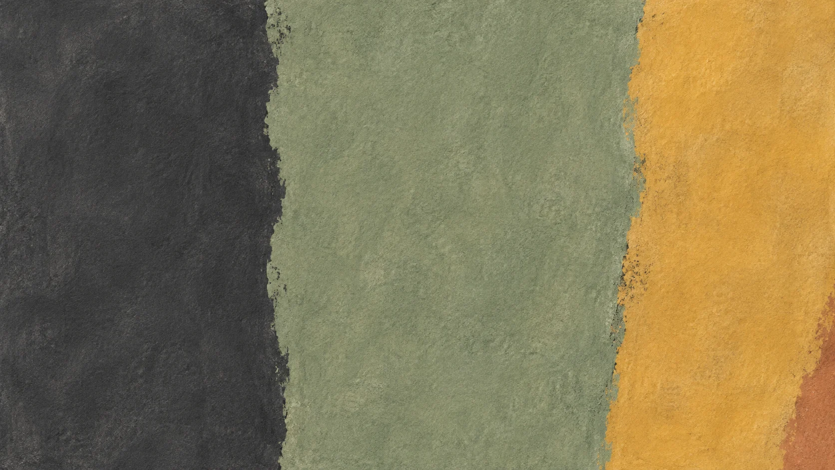 Broad charcoal, sage and ochre pastel fields meet along naturally irregular upright boundaries.