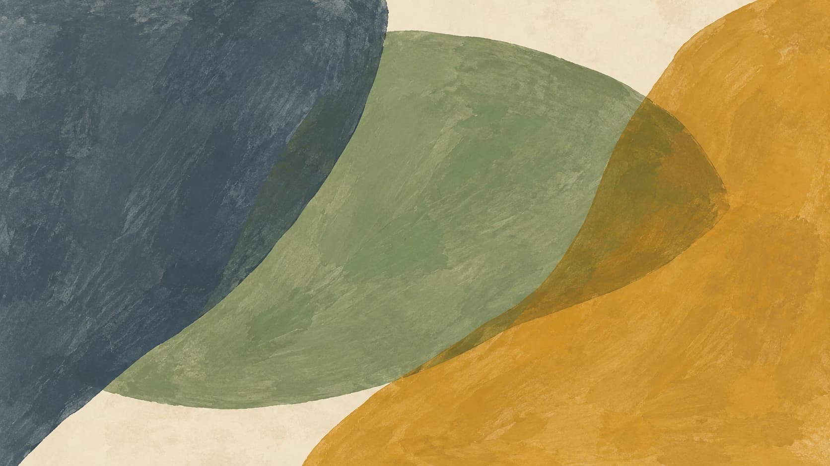 A broad sage impression sits between overlapping slate and ochre fields.