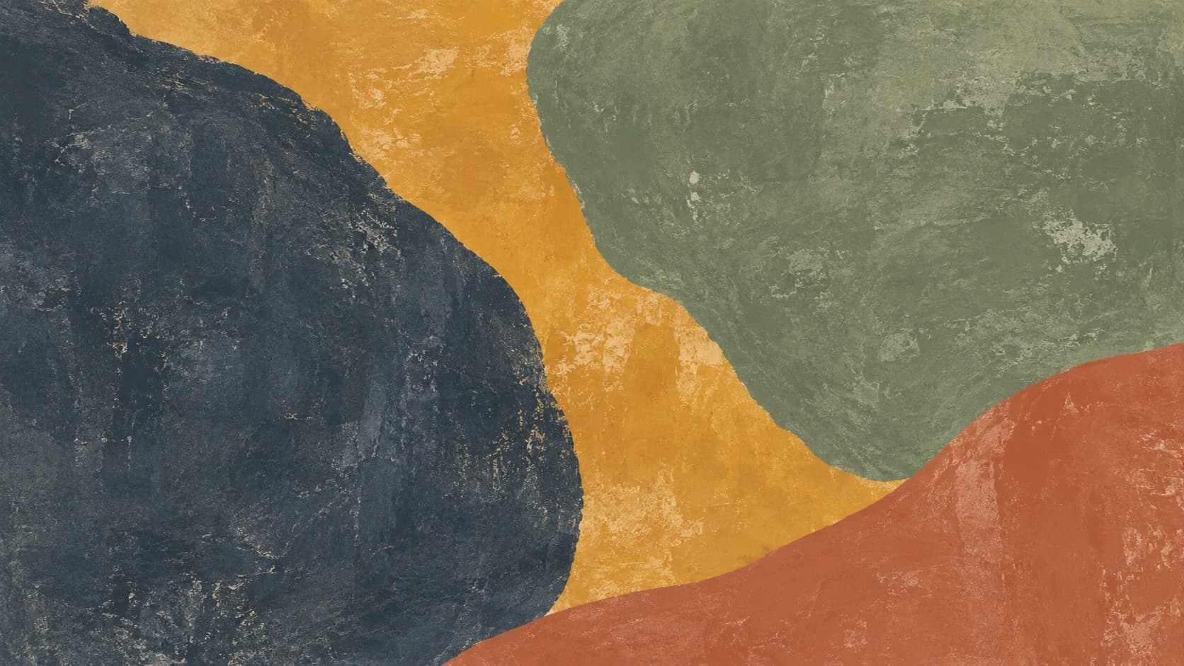 Slate, sage, terracotta and ochre impressions meet along irregular painted edges.