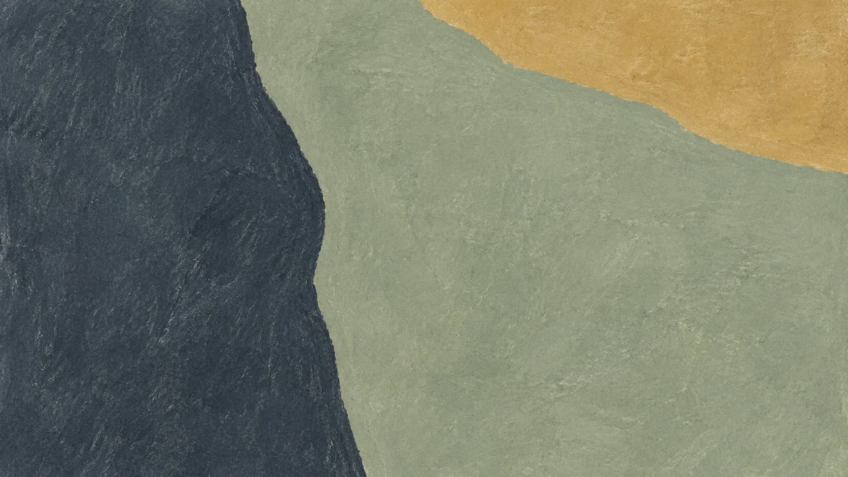 Broad dark slate and sage painted fields meet at an irregular vertical boundary beneath ochre.