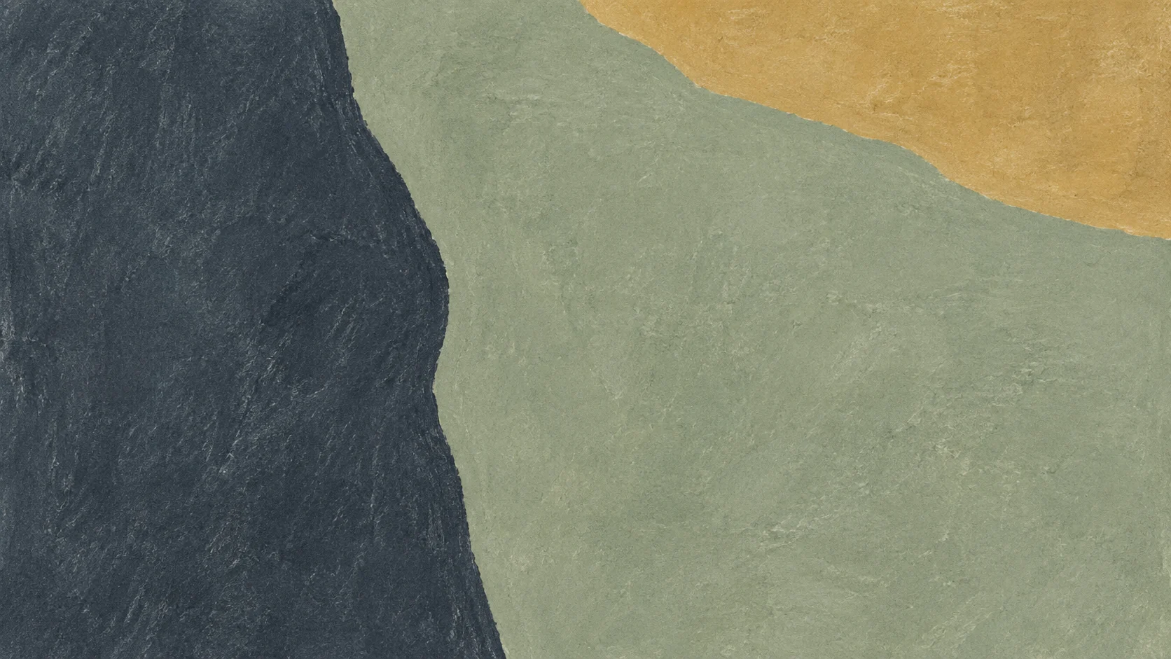 Broad dark slate and sage painted fields meet at an irregular vertical boundary beneath ochre.