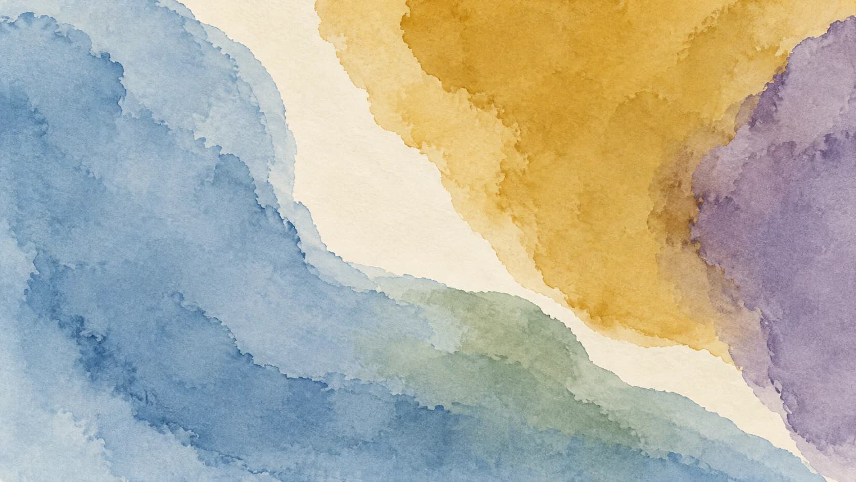 Broad pale blue and sage watercolor washes curve beside an irregular ivory interval, ochre and plum fields.