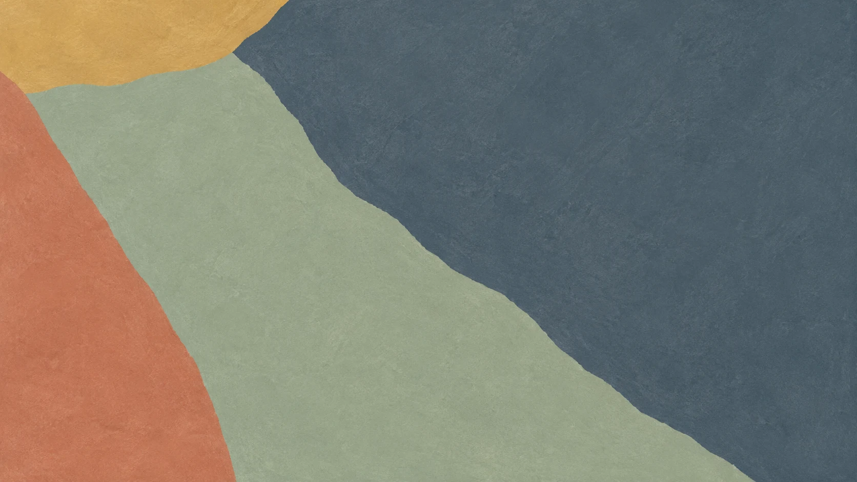 Broad slate and sage pigment fields meet along an irregular diagonal, with clay and ochre entering from the left.