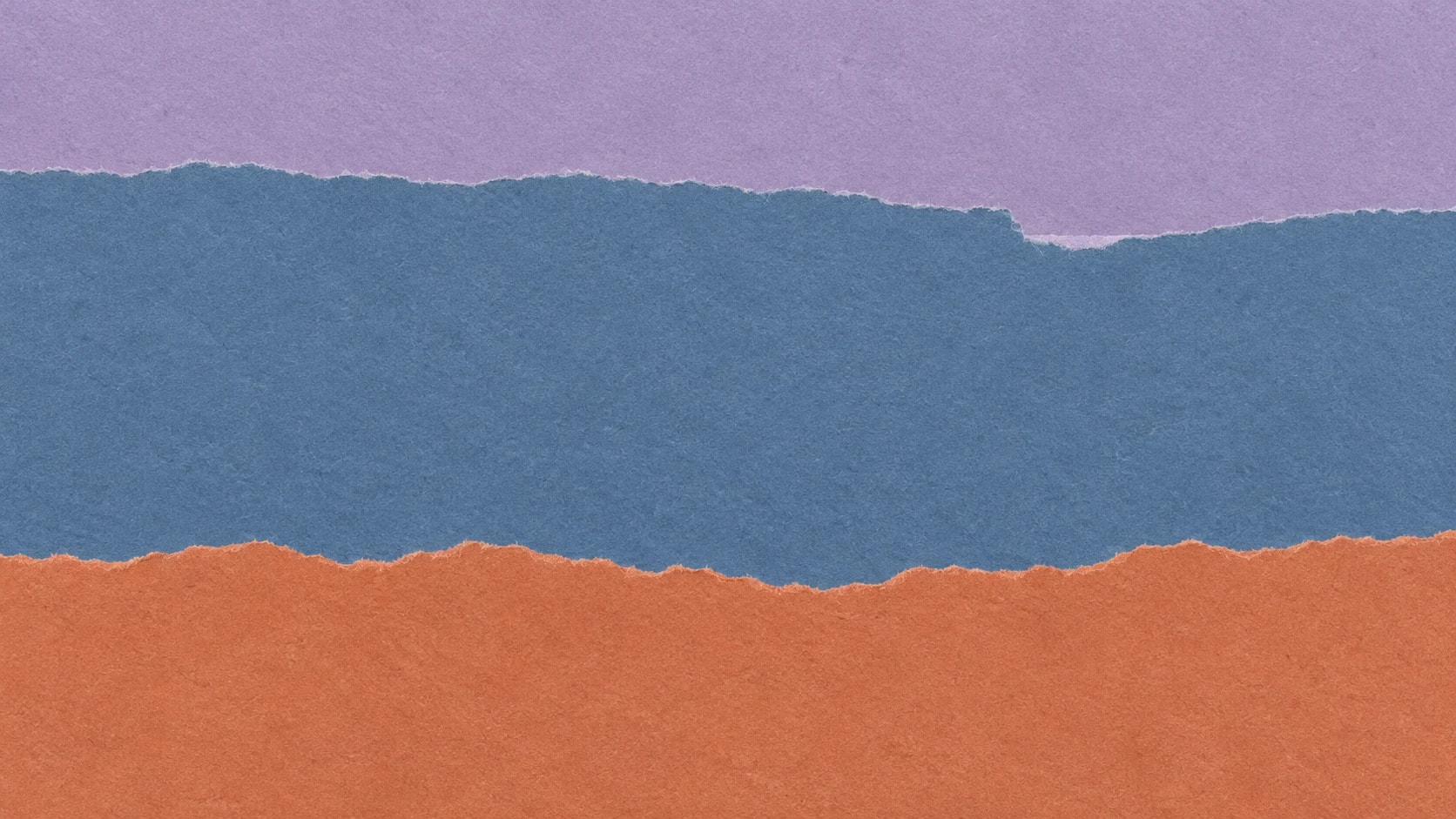 Broad lavender, slate-blue and terracotta paper bands meet along irregular torn edges, with a shallow break near the right side.