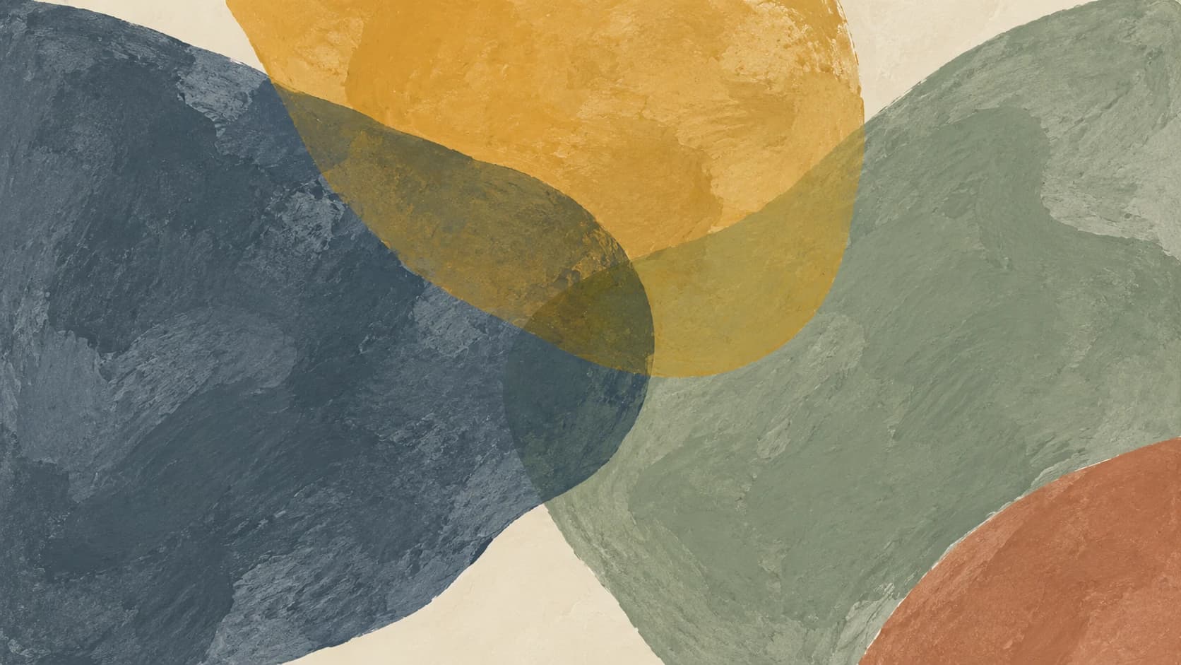Slate and sage impressions overlap a broad ochre field above clay.