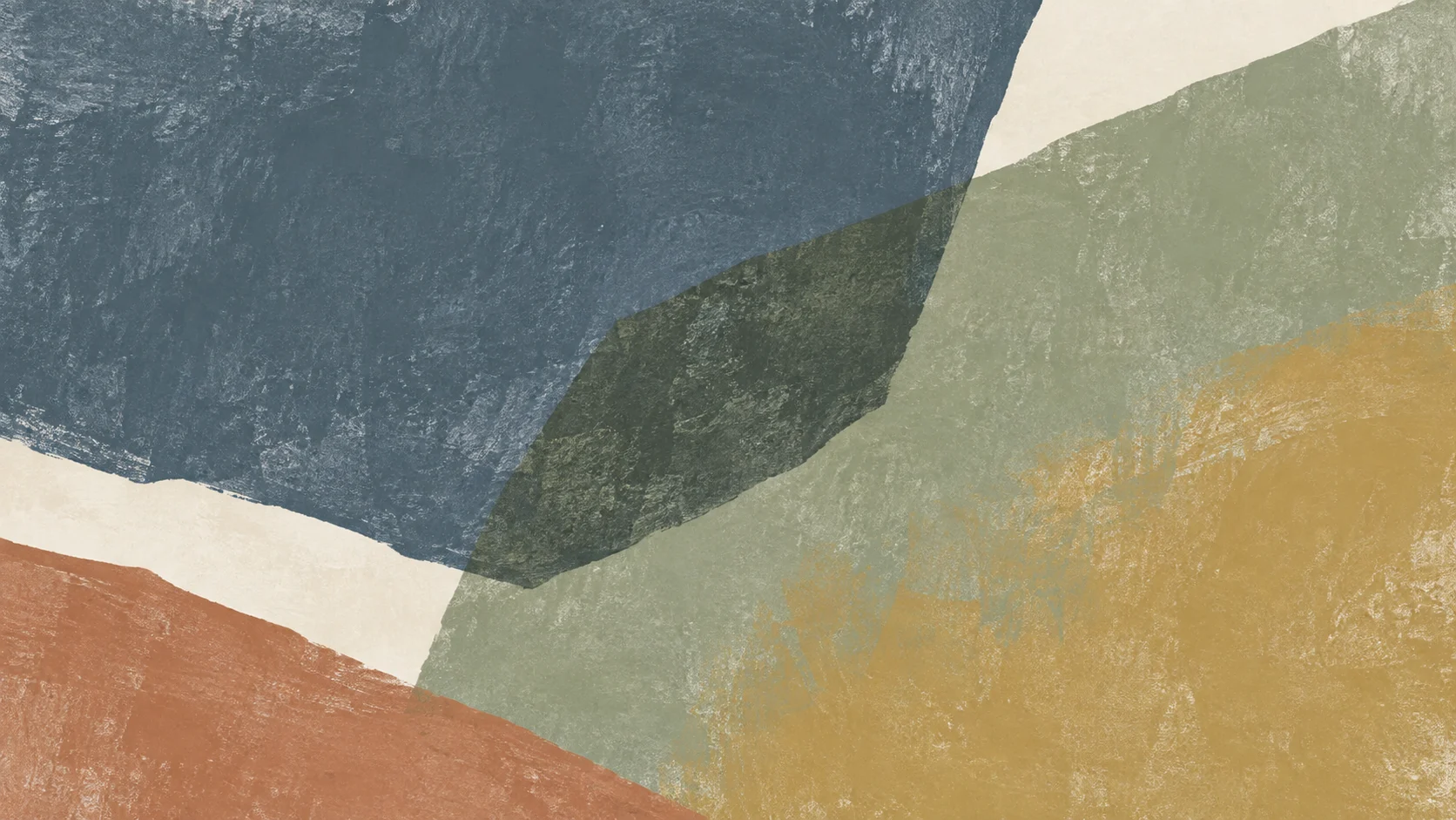 Broad slate, sage and ochre pigment impressions meet in an offset dark overlap across the full frame.