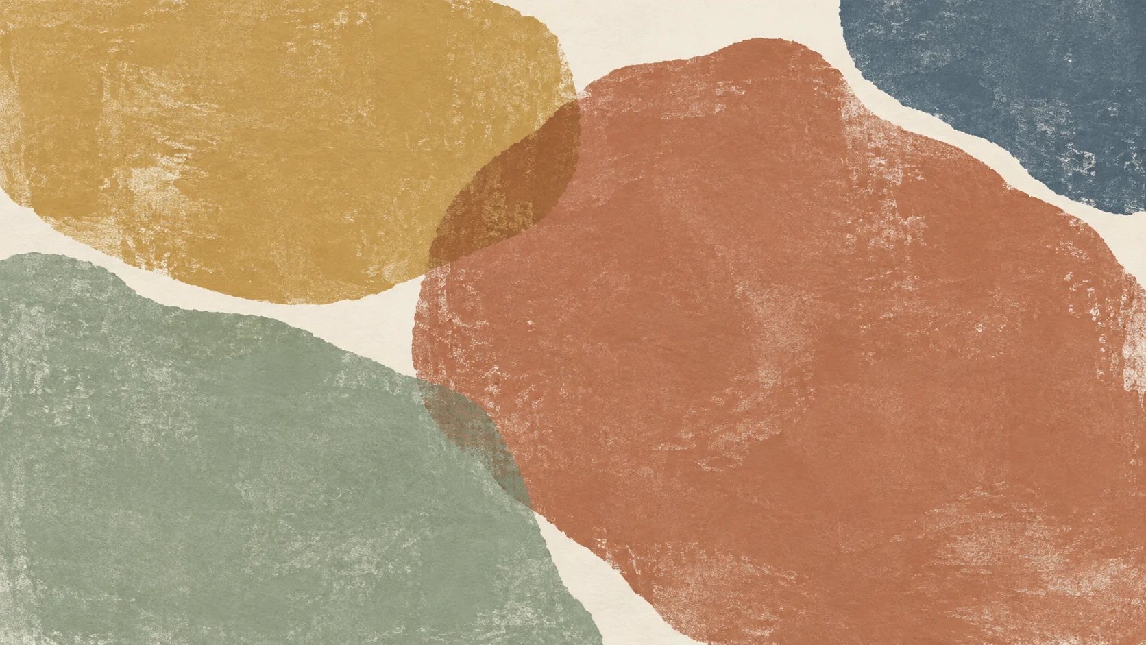 A broad terracotta impression shares pigment contacts with ochre and sage fields.