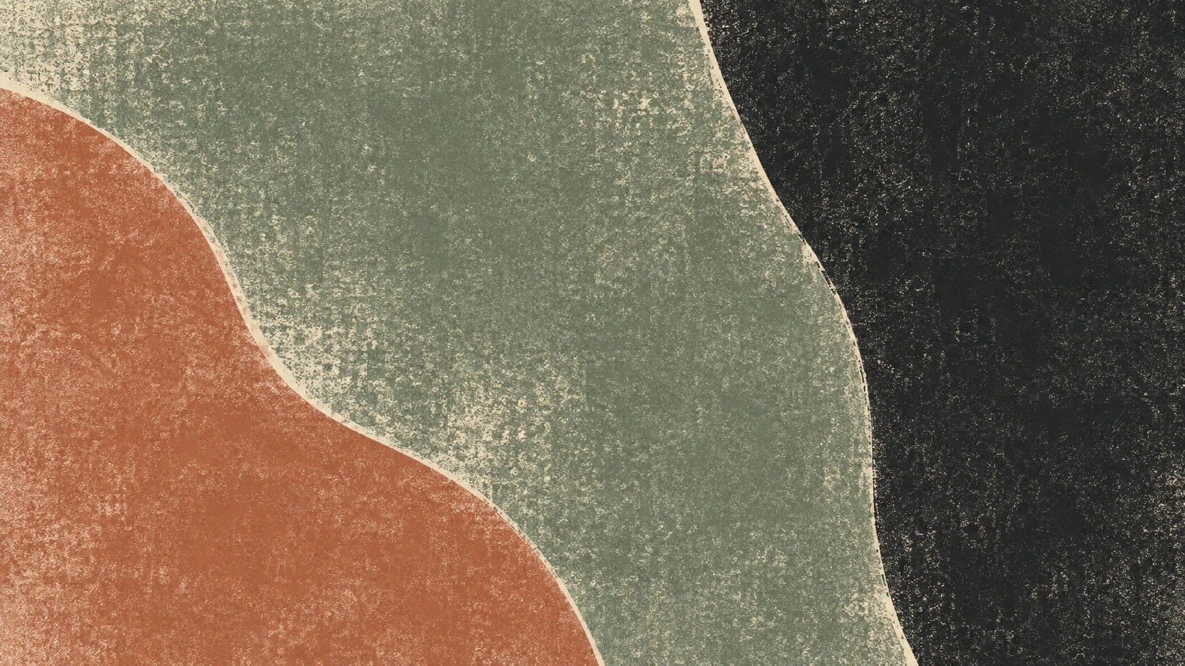 A curved gray-green printed field separates a clay impression on the left from a broad charcoal flank on the right.
