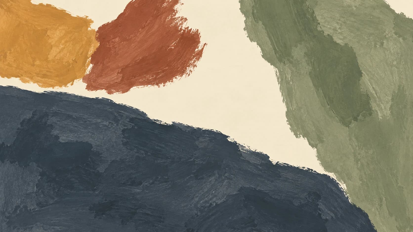 Broad slate, sage, clay and ochre gouache impressions balance across a warm ivory ground.